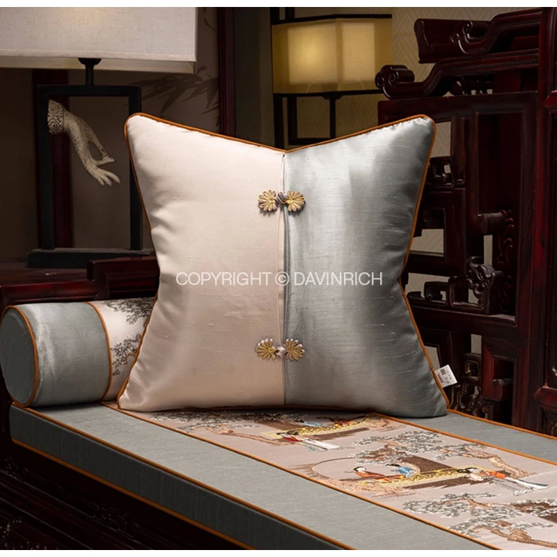 DAVINRICH Lavish Silver And Teal Mix Shiny Jacquard Pillow Cover Elegant Embroidered Exquisite Design Cushion Case For Soa Bed