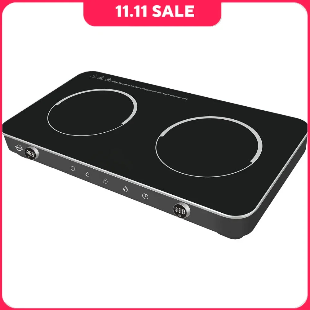 Electric Induction Cooker, 1800W Sensor Touch Hot Plate, 8 Power 8 Temperature Set Countertop Burner, Double Induction Cooktop