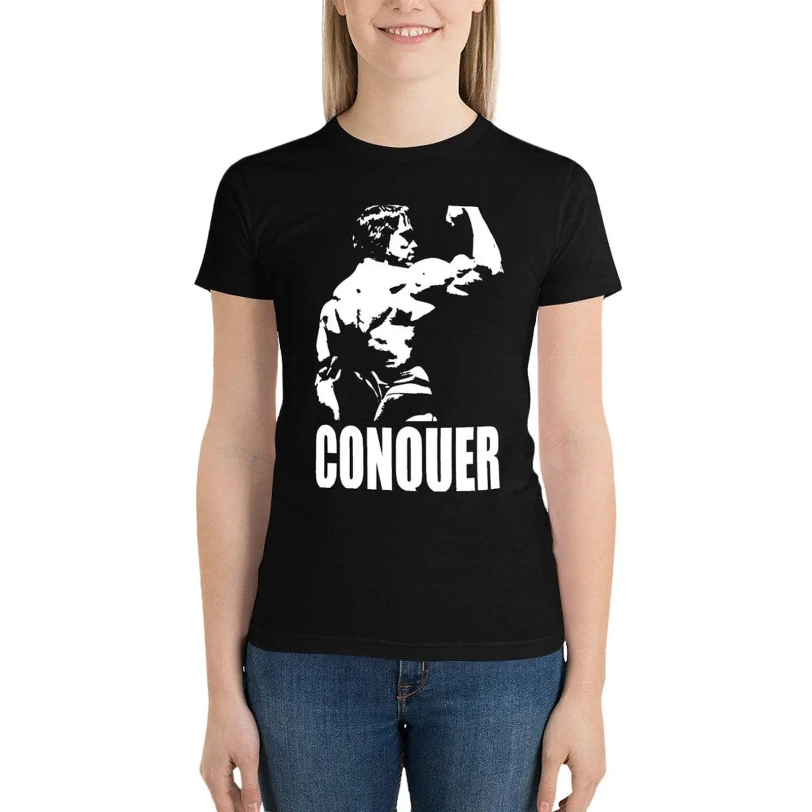 

CONQUER (Arnold Back Bicep Flex) T-Shirt oversized Aesthetic clothing kawaii clothes t-shirt dress for Women long