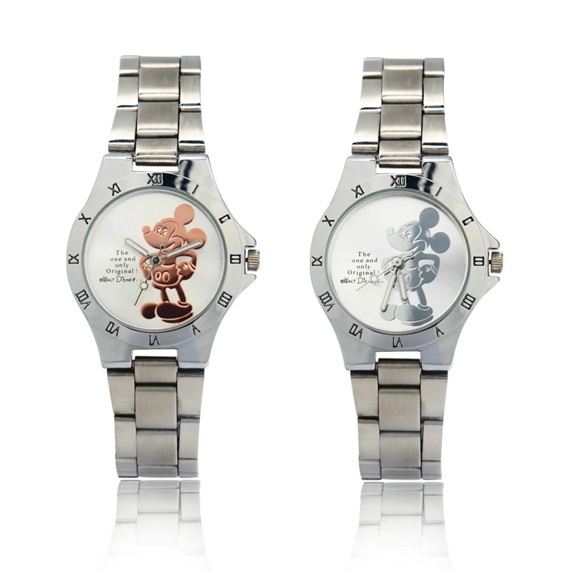 New Disney Mickey Mouse Minnie Gold Silver Watch Children\'s Boys Girls Watches Steel Students Quartz Adult Watch Birthday Gift