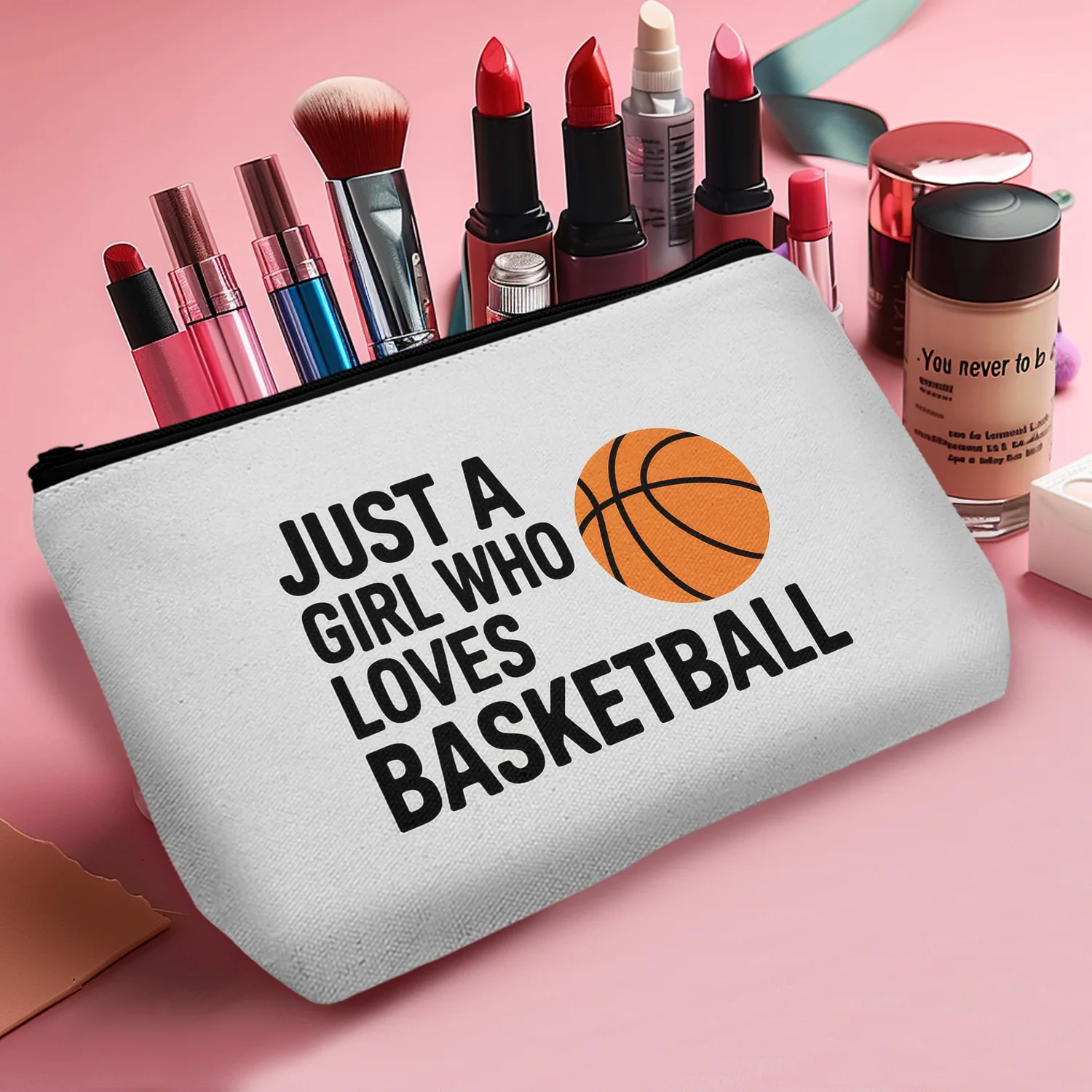 1Pc Passionate Basketball Simple Reusable Cosmetic Bag Durable And Stylish Zipper Portable Women'S Cosmetic Bag Suitable For