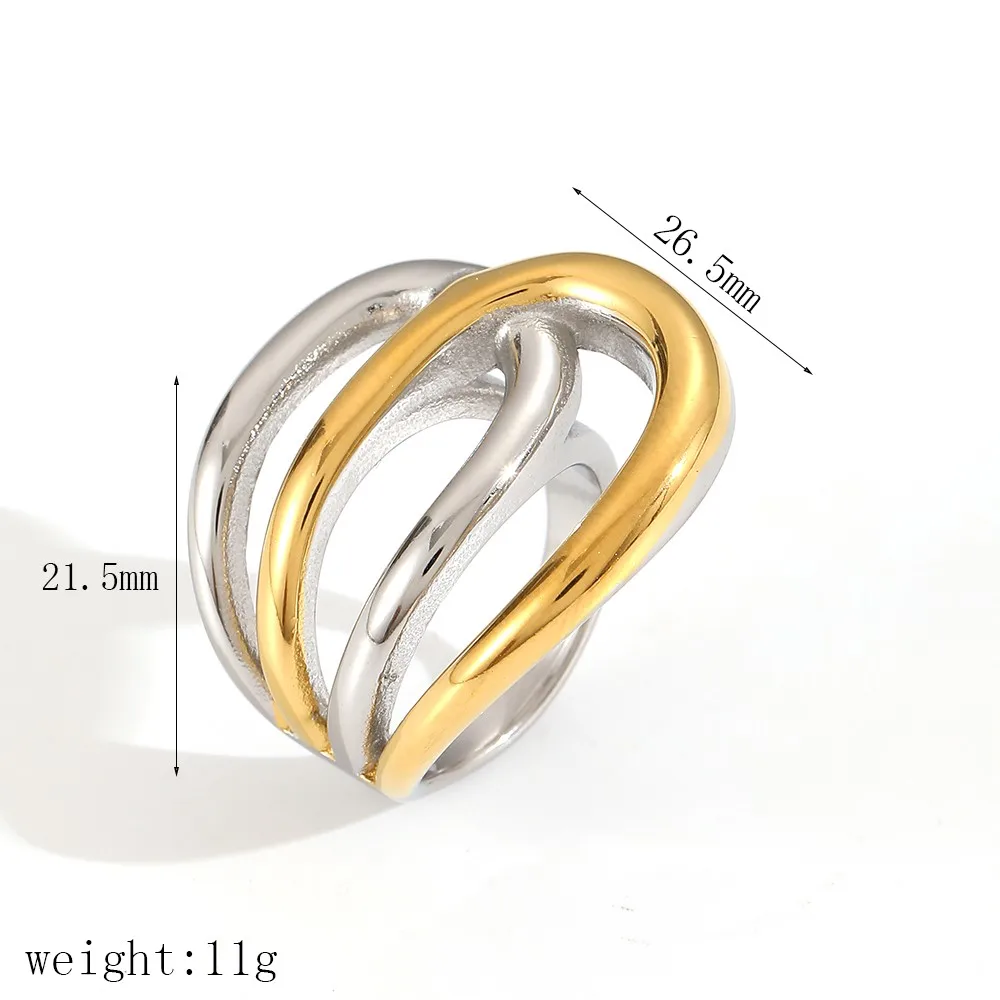 TD Edelstahl Gold Silber Gemischte Farben Unregelmäßige Geometrische Linien Offener Ring für Frauen Wasserfester Modeschmuck – Detail 5