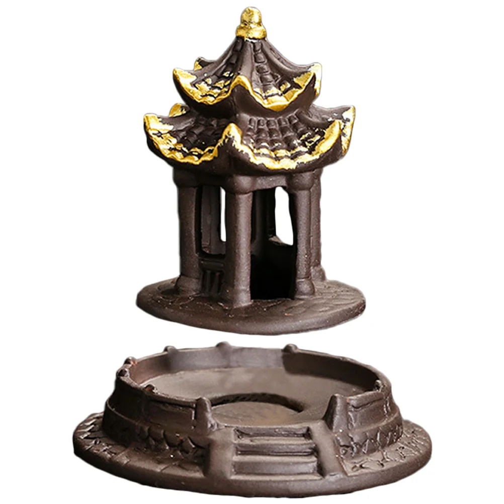 

Zen Style Pavilion Shaped Clay Censer Backflow Incense Burner Stable Flat Bottom Incense Holder Aromatherapy Decor