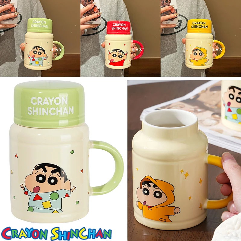 

470ml Crayon Shin-chan Large Capacity Cartoon Ceramic Mug with Lid Children Home Coffee Milk Juice Cup Kids Breakfast Oats Mug