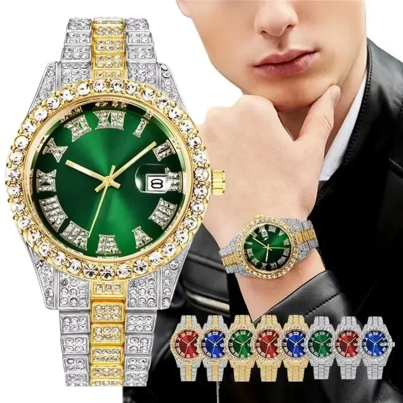 Montre de luxe entièrement glacée pour hommes, plusieurs couleurs, Hip Hop, Cool Bling, diamant, horloge, mode