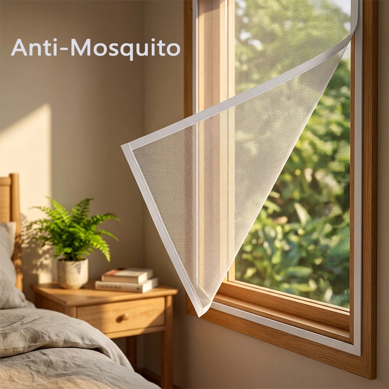 PP Nano Self-Adhesive Window Screen Mesh White Anti-Mosquito Insect Net Easy Apply Reusable for Windows & Doors