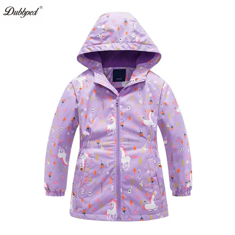 Dubbped Kids Girls Unicorn Purple Rain Jacket Waterproof Coat Lightweight Hooded Warm Lined Raincoats Windbreakers Raincoat 3-12