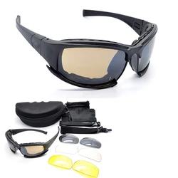 X7 C5 taktik spor polarize gözlük çekim Airsoft avcılık güvenlik gözlükleri yürüyüş güneş gözlüğü 4 Lens