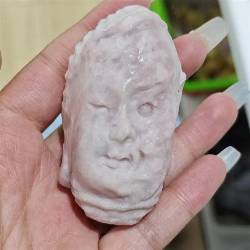 

Натуральный розовый опал голова Будды резьба исцеление фэншуй камень Рейки украшение дома праздничный подарок 1 шт.