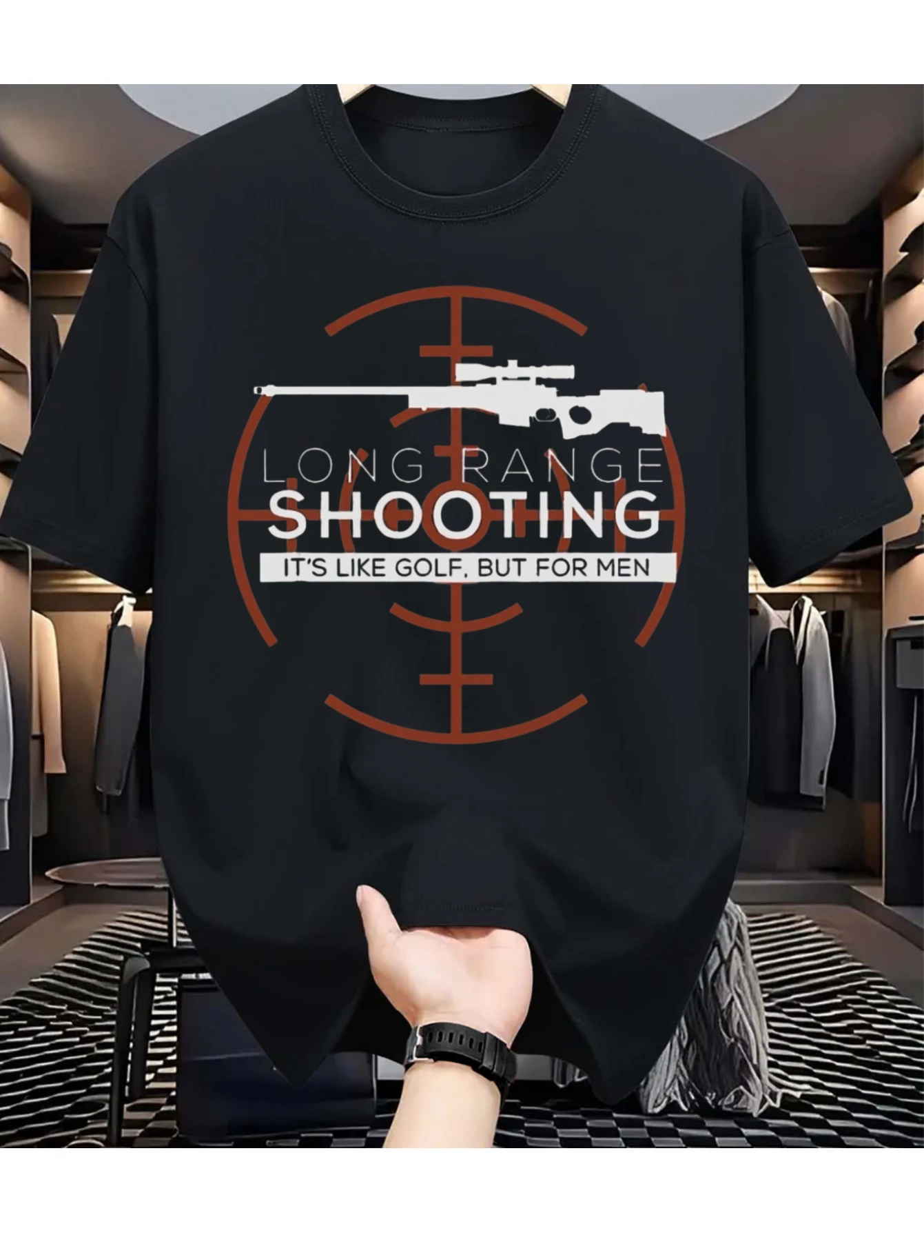 Men's Breathable Long-Range Shooting T-Shirt – All-Season Casual Wear Featuring a Bullet-Hole Target Graphic