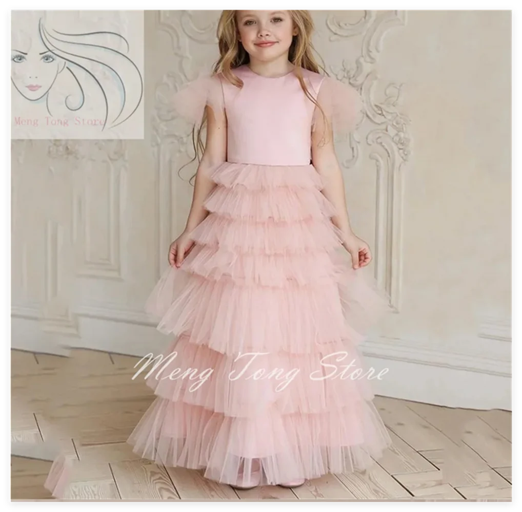 Flower Girl Dresses For Wedding Appliques Crystal Pleat Ball Gown First Communion Dress for Kids Pageant Party