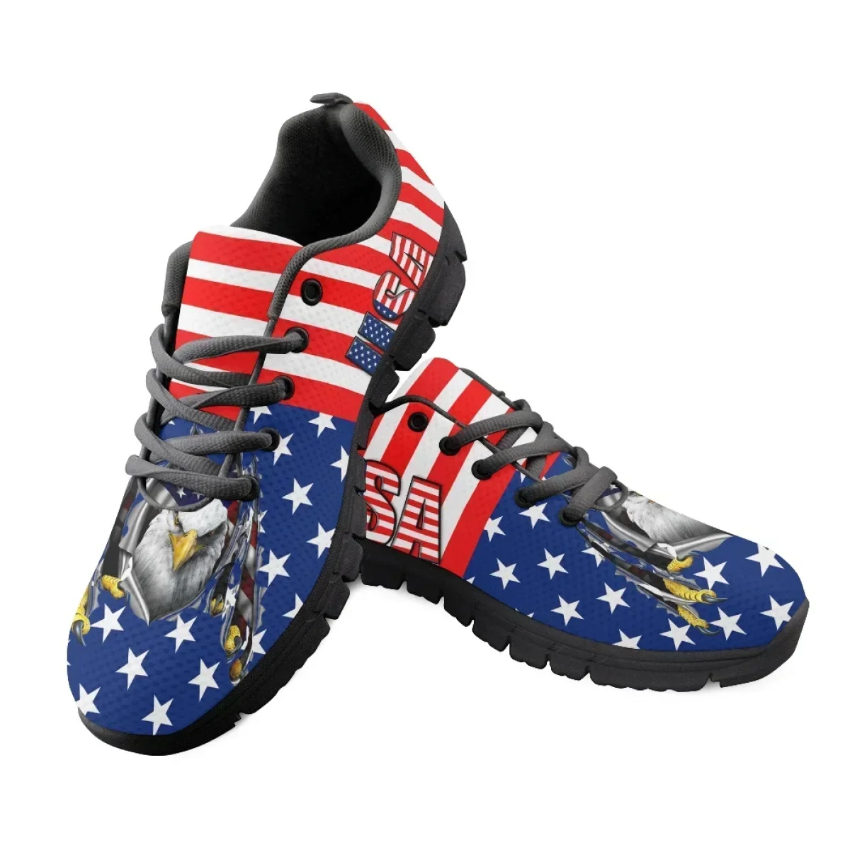 

Женские прогулочные туфли 2023 года с принтом орла и флагом США, летние осенние сетчатые кроссовки на плоской подошве для женщин, на шнуровке, Zapatillas