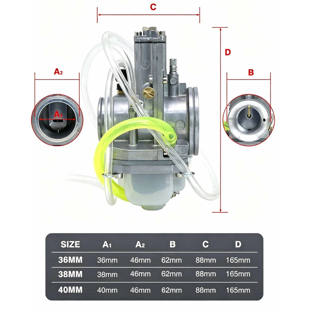 Motorcycle Carburetor 2T Carb 36 38mm 40mm Carburetor With Throttle Cable For ATV Quad Go Kart Dirt Bike YZ250 XR350 KTM500 KX