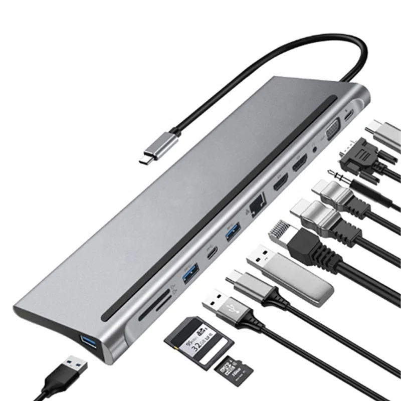 

12-In-1 USB-C To HDMI Docking Station 12 in 1 USB C Type-C Hub Multiport Dock Station with Dual HDMI