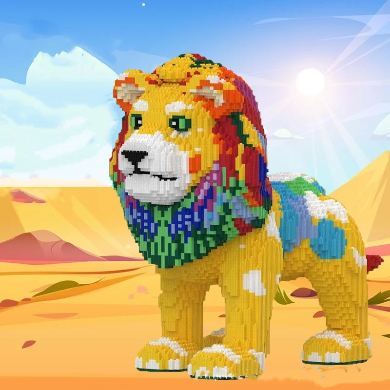 Animal Building Blocks Series 50cm Colorful Lion With Different Posture Assembling Blocks For Decompression Small Particle Toy