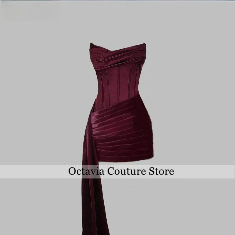

Mermaid Mini Pleated Plum Graduation Dress Short Homecoming Dresses For Teens Strapless Sweet 15 16 Evening Prom Party Gowns