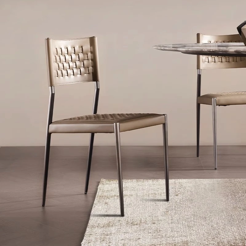 

Modern Saddle Leather Dining Chair Italian Minimalist Design Luxury Home High-end Nordic Backrest Chair