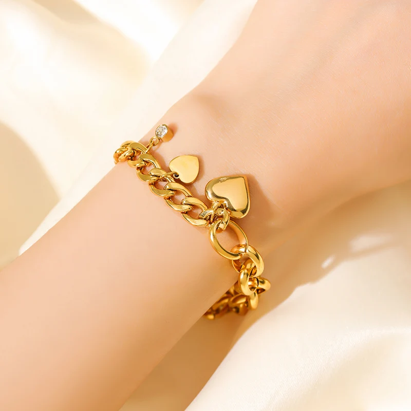 GANPUP 316L Edelstahl Metall Herz Armband Für Frauen Mode Exquisite 18K Gold Überzogene Wasserdichte Handgelenk Kette Schmuck – Detail 5