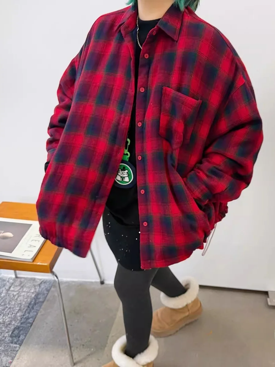 

Musoom Head Miss Spring New Sle Casual Loose Women's irt Cotton Plaid Patterned Korean Retro Versatile Red Blue Cheered