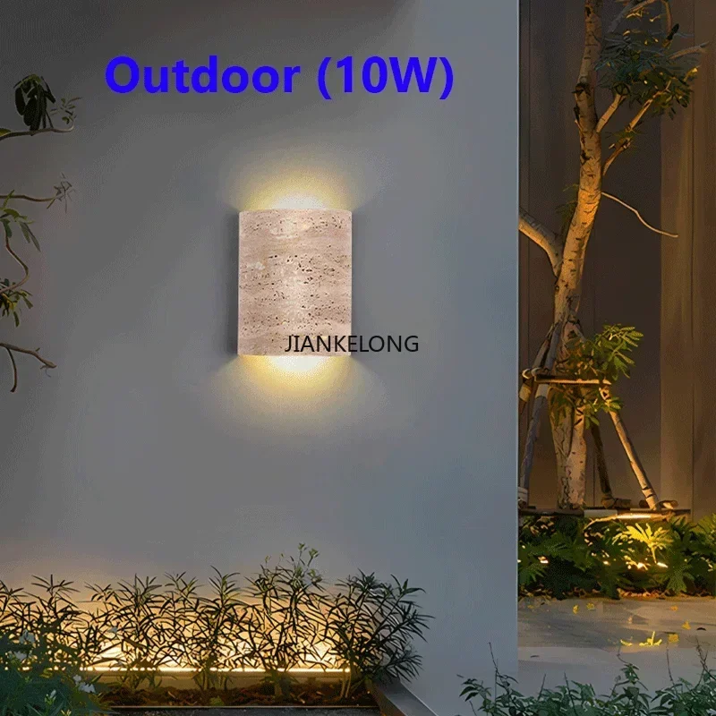 JKL Wabi-sabi StyleYellow Travertine الجدار مصباح الحجر الطبيعي الجدار الشمعدان لغرفة النوم ديكور المنزل في الهواء الطلق فناء أضواء LED #6