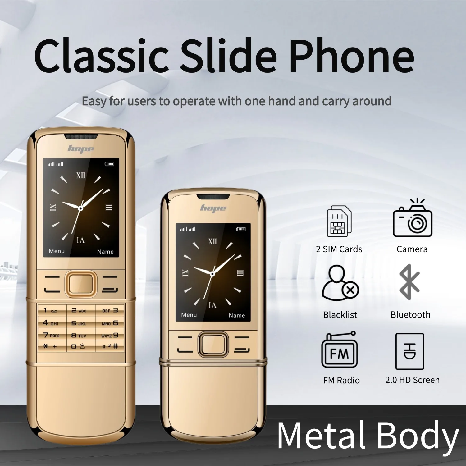 8800 Classic Retro Slider Senior Phone Dual SIM Metal Body Speed Dial Blacklist Durable Elderly Mobile Phone Big Button Luxury