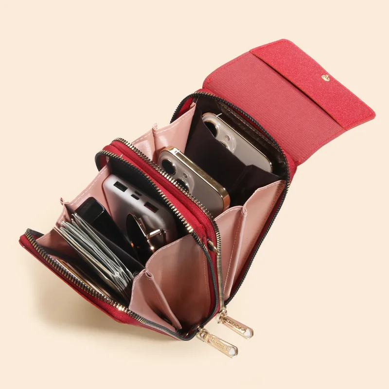 Women Crossbody Shoulder Bags Wallets Touch Screen Cell Phone Purse Soft Leather Strap Handbag for Female Luxury Messenger Bags