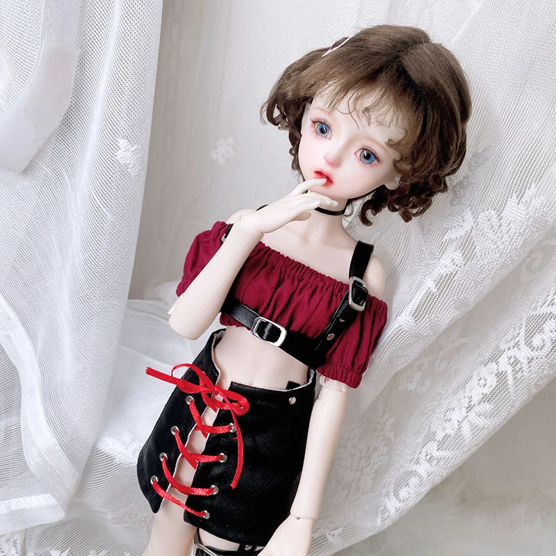 1/3 1/4 BJD poppenkleertjes, sexy top lederen rok set jurk, mode speelgoed kledingstuk