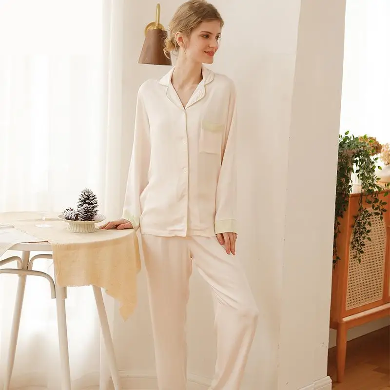 Sleepwear Lapel 2 Piece Pijamas Set Women Blend Cotton Home Clothes Long Sleeve Pyjamas Suit Nightwear Pajamas Female Lingerie