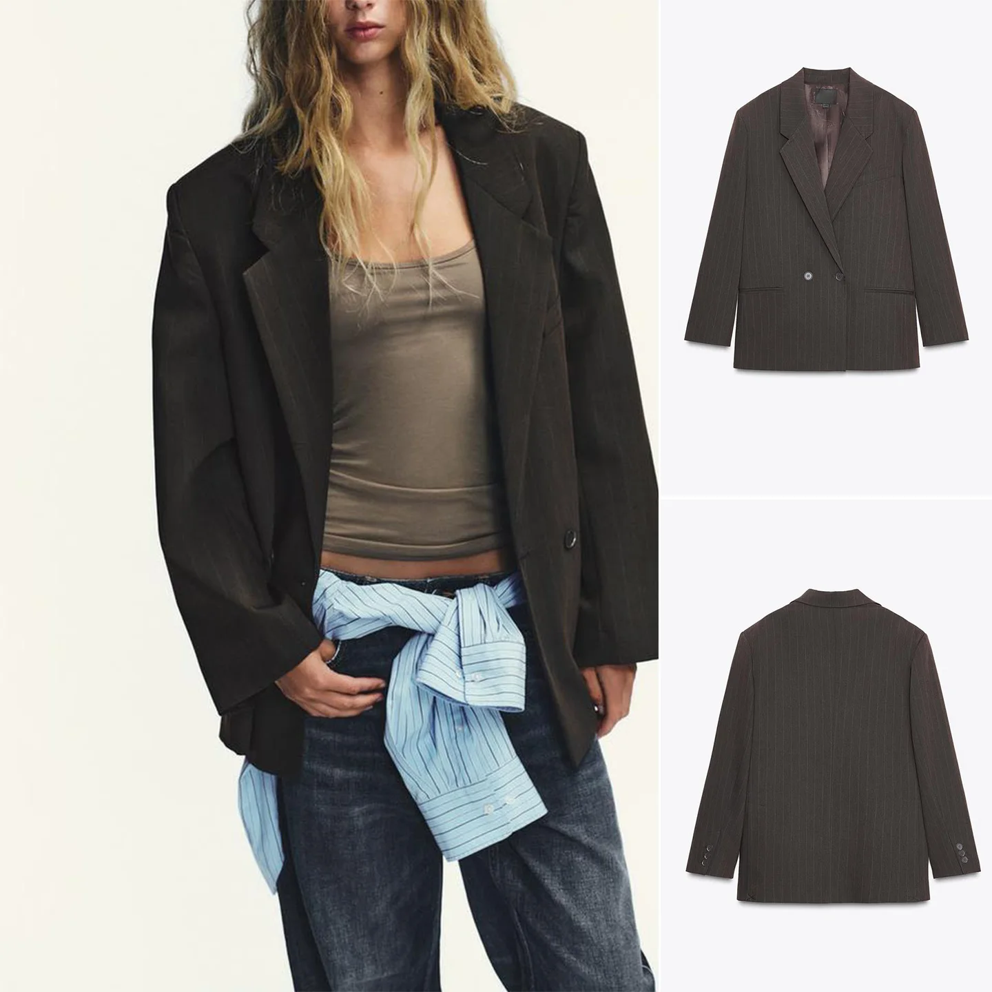 

Новый осенний женский повседневный костюм Long Sve свободного кроя в полоску Jaet с простым воротником из полиэфирного волокна, повседневная сцена