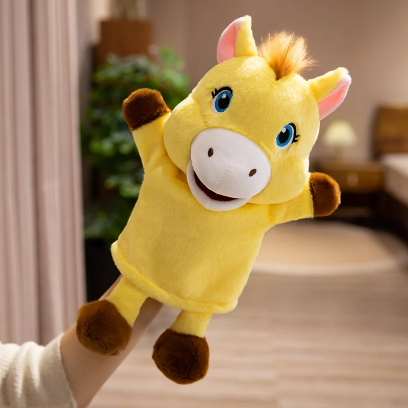 30cm cavalo mão fantoche brinquedos de pelúcia dos desenhos animados animal fantoche de mão pai-filho jogo boneca falando história brinquedo