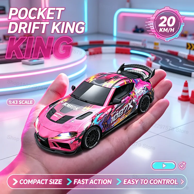 Mini RC Drift Racing Car 1:43 Scale 20KM/H 2.4G Radio Control Desktop Stunt Car With LED Lights Hobby Model Toys For Kids Adults
