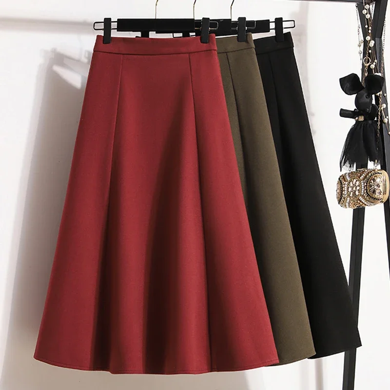 

ПопФидовая утолщенная однотонная юбка до половины тела с высокой талией, женская осенне-зимняя новая свободная длинная юбка большого размера