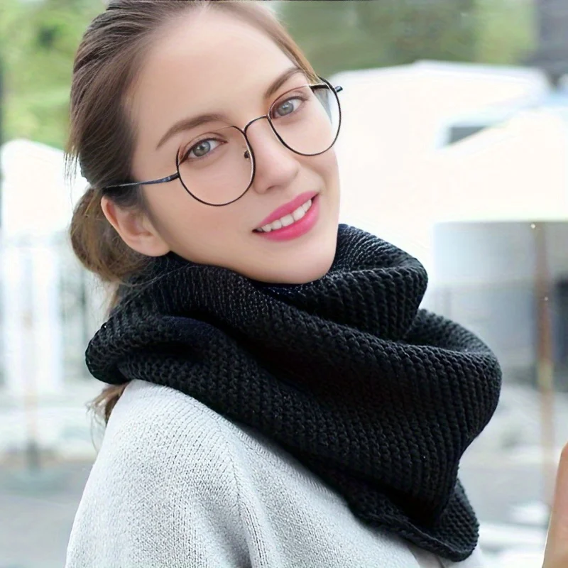 Einfarbiger dicker Strickschal für Damen, Herbst und Winter, koreanischer Stil, warmer Krawatenschal – Detail 5