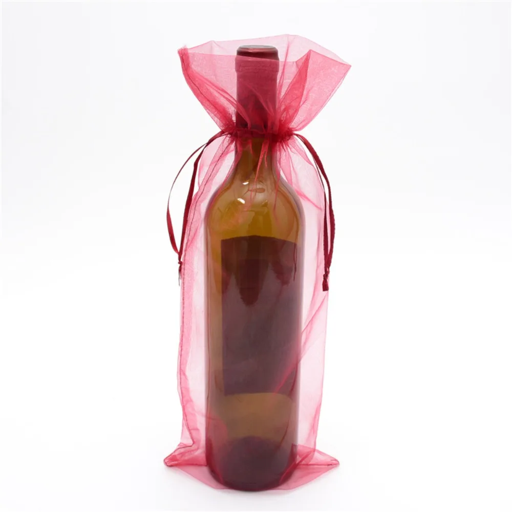 10pcs Premium Drawstring Closure Wine Bottle Bags Versatile DIY Organza Gift Bags Mesh Champagne Wrapping Pouches Party