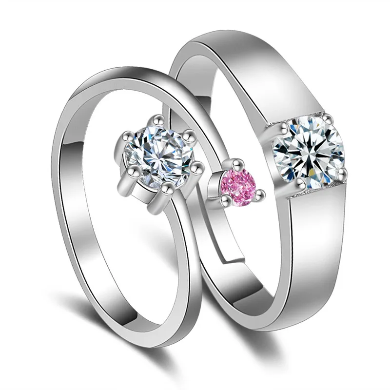 2pcs 925 Sterling Silver Couple Rings Zircom For Women Man Exquisite Student Girlfriend Jewelry Accessories Wedding