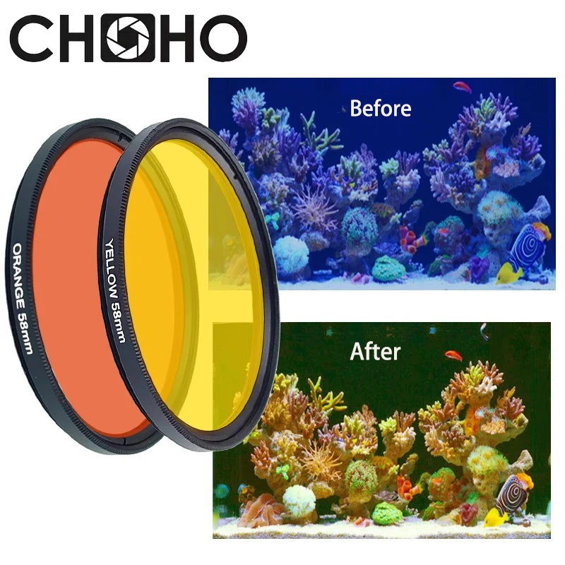 Filter Color Yellow Orange Seawater fish tank Coral Filtor 49MM 52MM 58MM 67MM 77MM for Canon Nikon Sony DSLR Camera Accessories