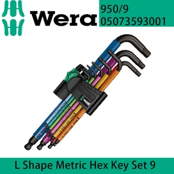 Wera 05073593001 L Shape Metric Hex Key Set 9 pieces 1.5-10mm 950/9 Hex-Plus Multicolour 1, Long ARM HEX Key Set Hand Tools