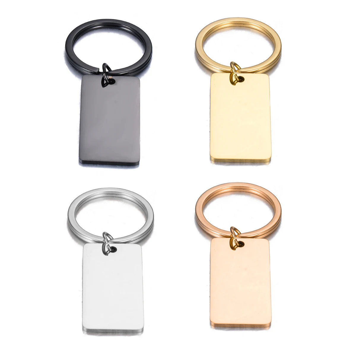 3Pcs Dog ID Tag Rectangle Blank Stainless Steel Keychain Stamping Mirror Polishing Pendant Keyring Accessories