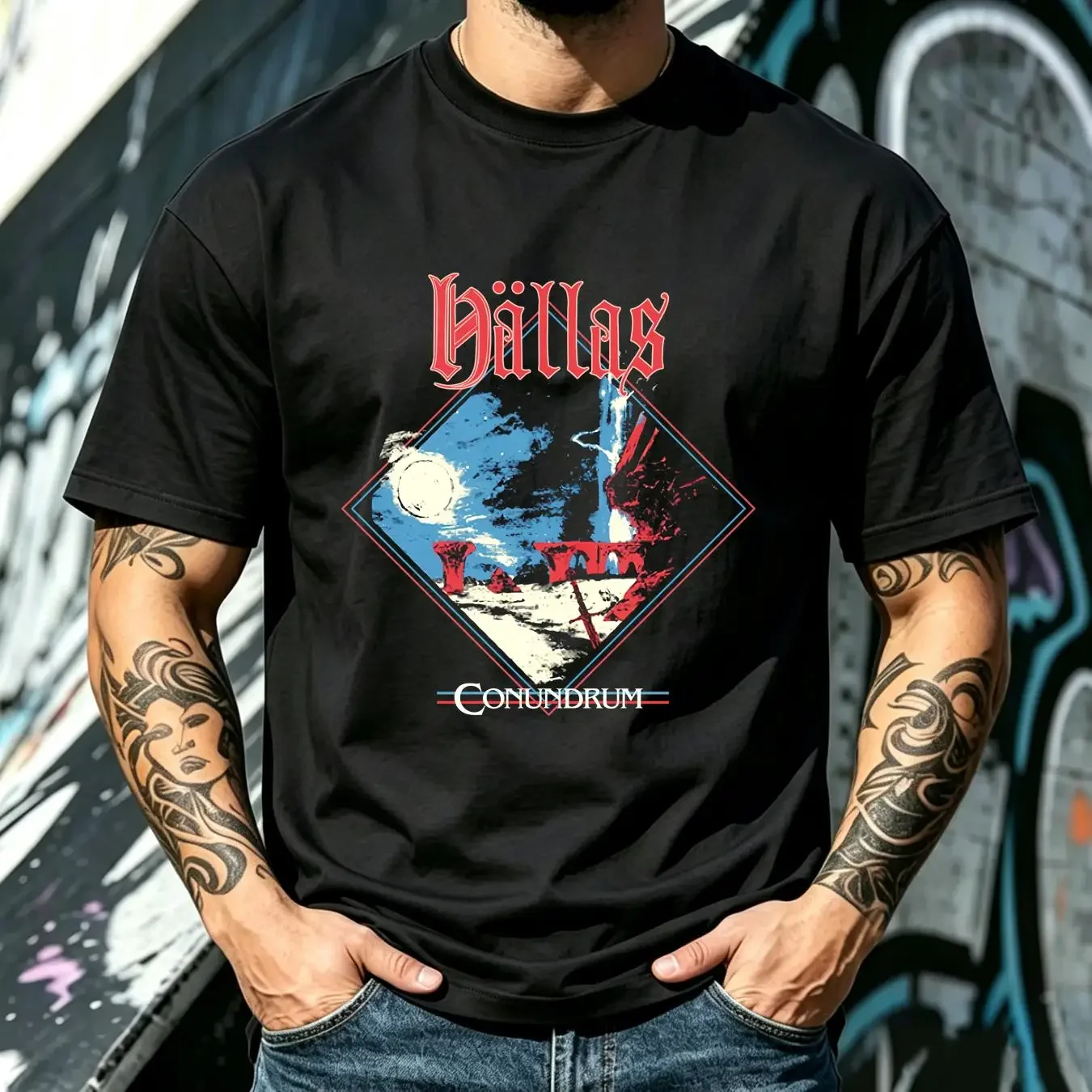 washed T Shirt Hallas 'Conundrum'  Black All Size AG1581 long or sleeves vintage Washed Breathable Comfortable Stylish