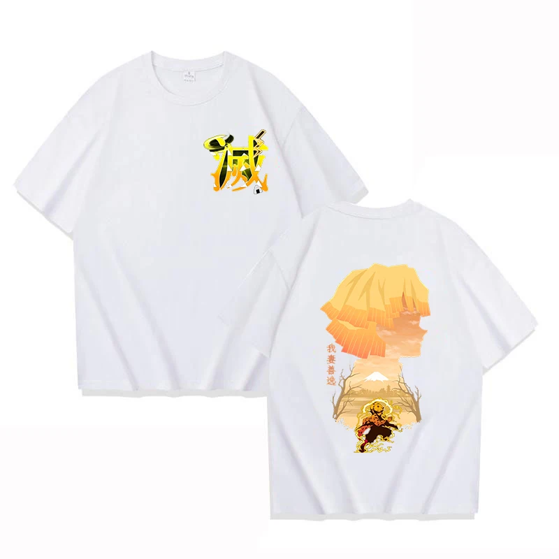 Anime Demon Slayer O Neck T Shirts Hot Anime Agatsuma Zenitsu Manga Printing Short Sleeve T-shirt Casual Summer Tees Clothing