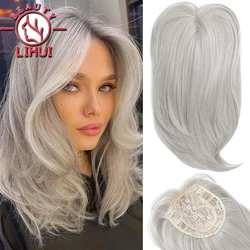 Synthetic Ombre Dark Root Golden Toppers Wig Hair Piece for Women Heat Resistant Cilps in Hair Extensions Invisible Clourse Clip