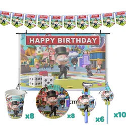 Monopoly 생일 파티 장식 보드 게임 테마 용품, 배너 컵, 아이용 플레이트