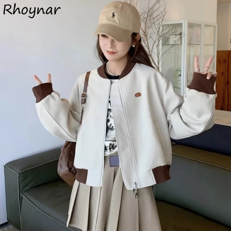 Panelled Jackets Women Autumn College American Stylish Retro Coats Streetwear Casual All-match Thicken Attractive Personality