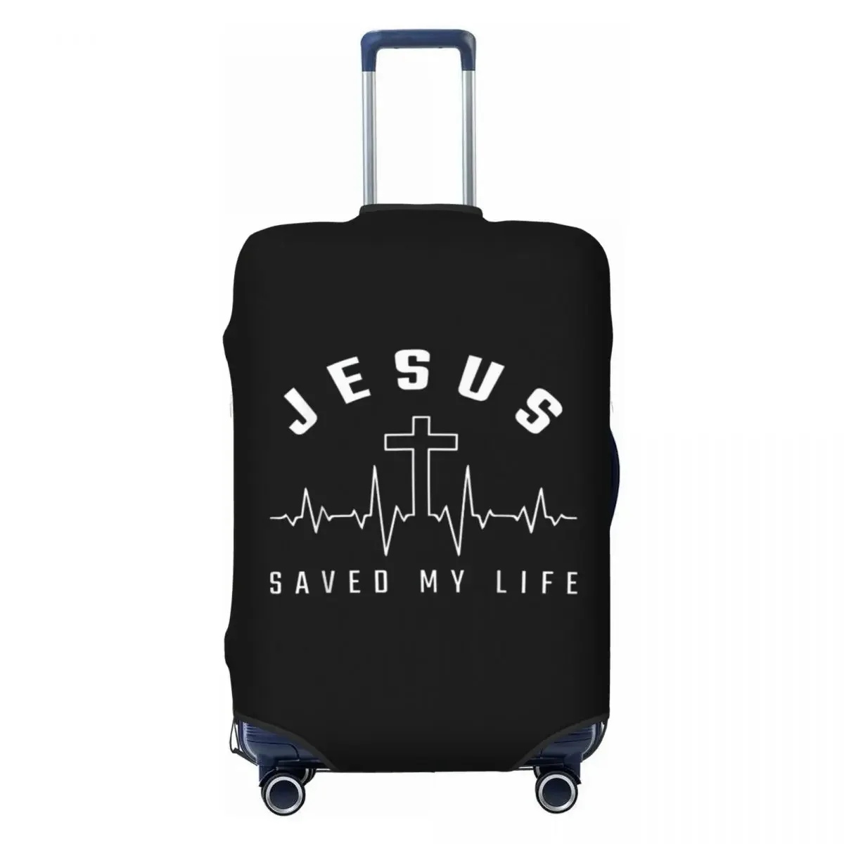 Custom Jesus Saved My Life Luggage Cover Elastic Christian Religious Faith Travel Suitcase Protective Covers Fits 18-32 Inch