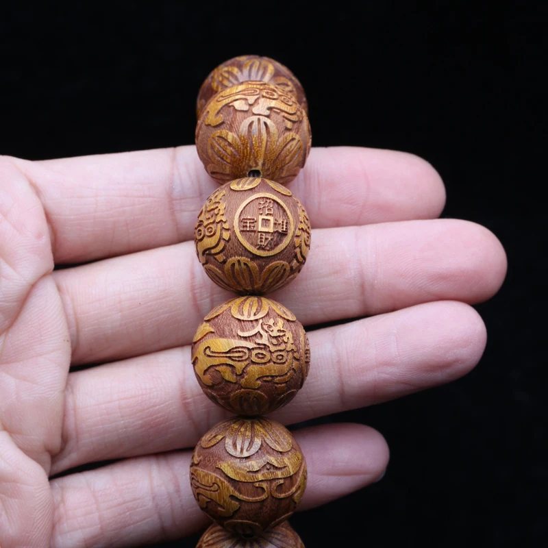 Natural Wood Bracelet Carved God Beast Wealth Bracelet 20mm Men beaded