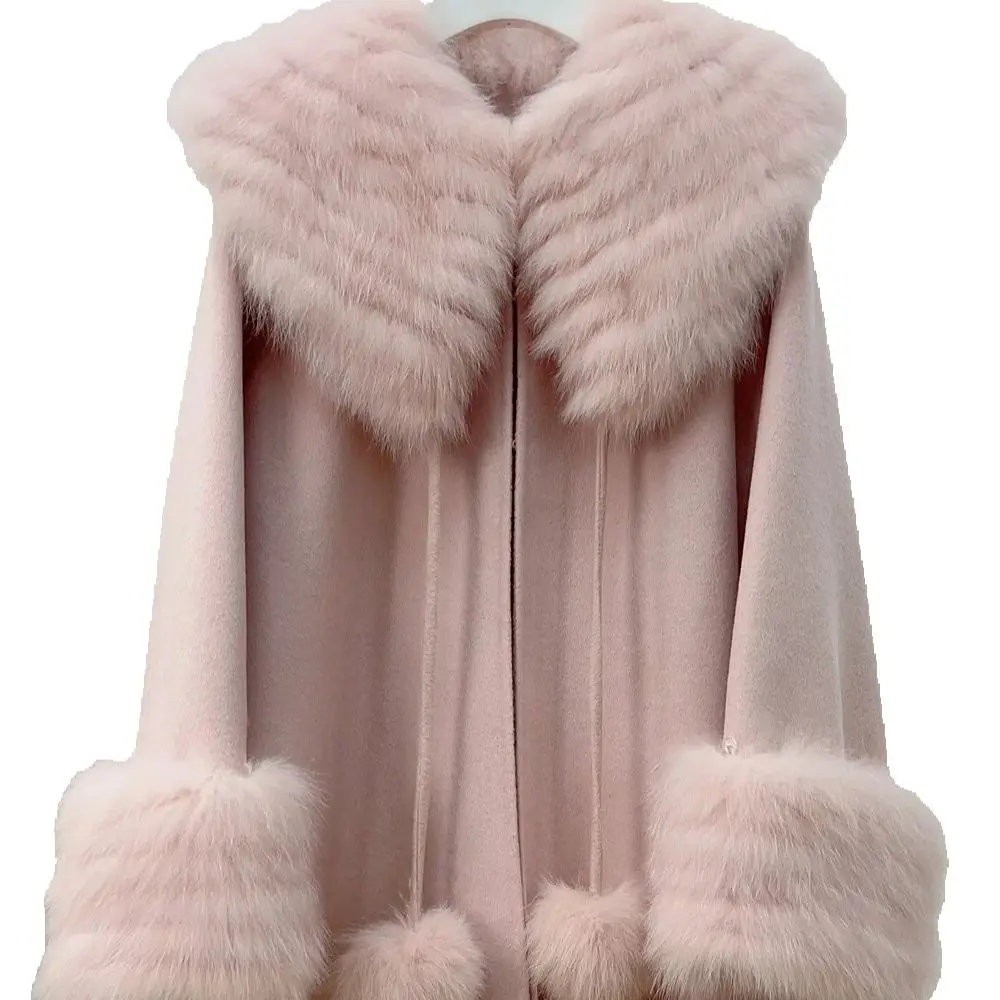 The new detachable fox fur collar cape, wool double-sided woolen cashmere coat and women's fur coat for the 2025 autumn and wint