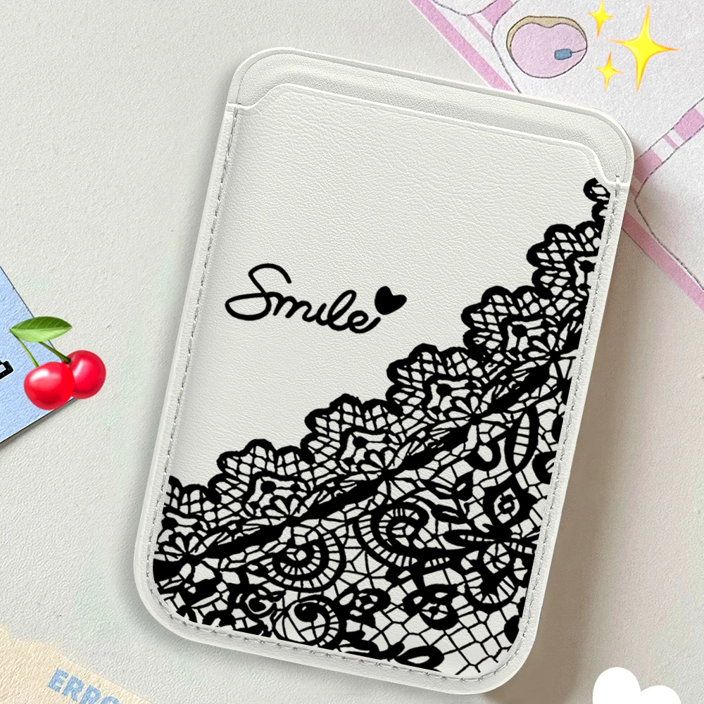

Smile INS Leather Card Wallet Cover Phone Card Holder Magnetic Case Suitable For all iPhone for Magsafe Card Lace Phone Back Bag