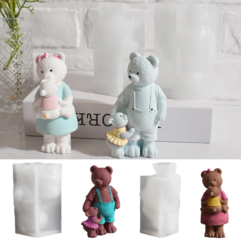

2pcs Parent-child Bear Family Silicone Mold Set for Scented Candles, DIY Cartoon Bear Plaster Ornaments and Epoxy Resin Crafts