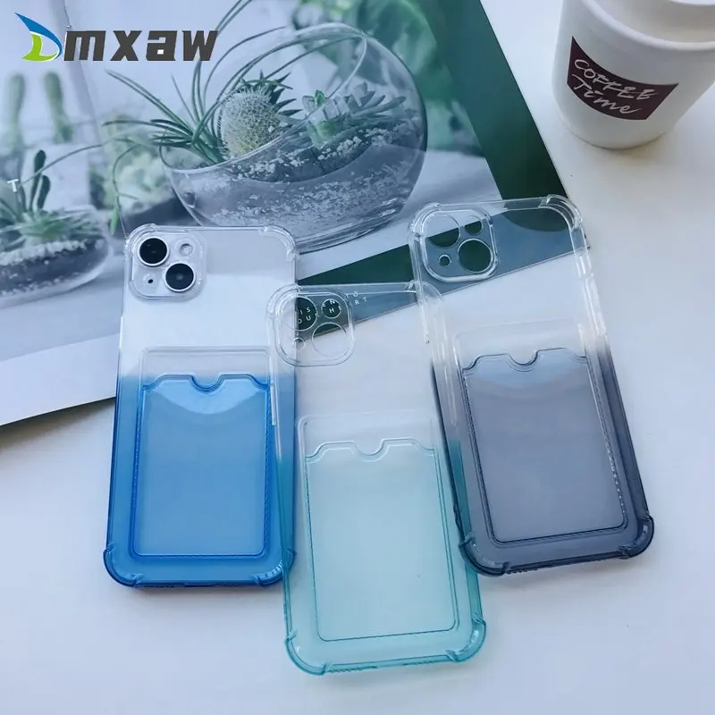 Transparent Gradient Card Slot Bag Case for Xiaomi Redmi 10 10C 9 9A 9T 8 Note 11 10 9 8 Pro 11S 10S 9S Clear Shockproof Cover