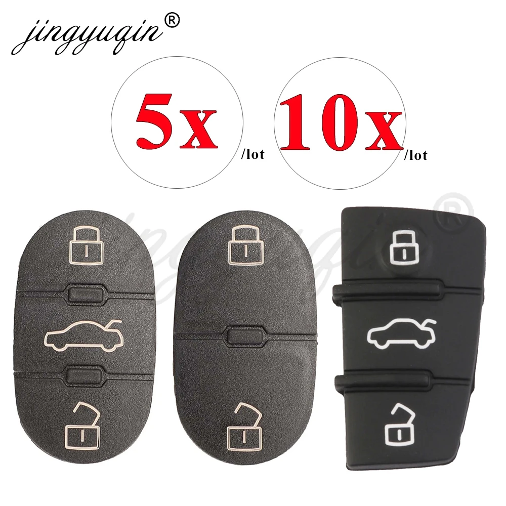 jingyuqin 5/10pcs Replacement Key Rubber Button Pad For Audi A1 A3 A4 A5 A6 A8 Q5 Q7 TT LINE RS Remote Fob Shell Case 2/3Buttons